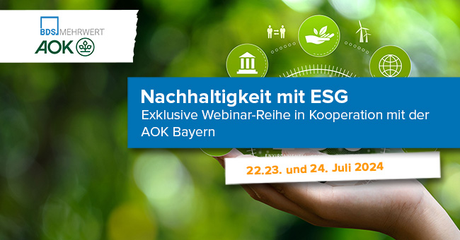 Nachhaltigkeit mit ESG: Kostenfreie Webinare. Jetzt anmelden